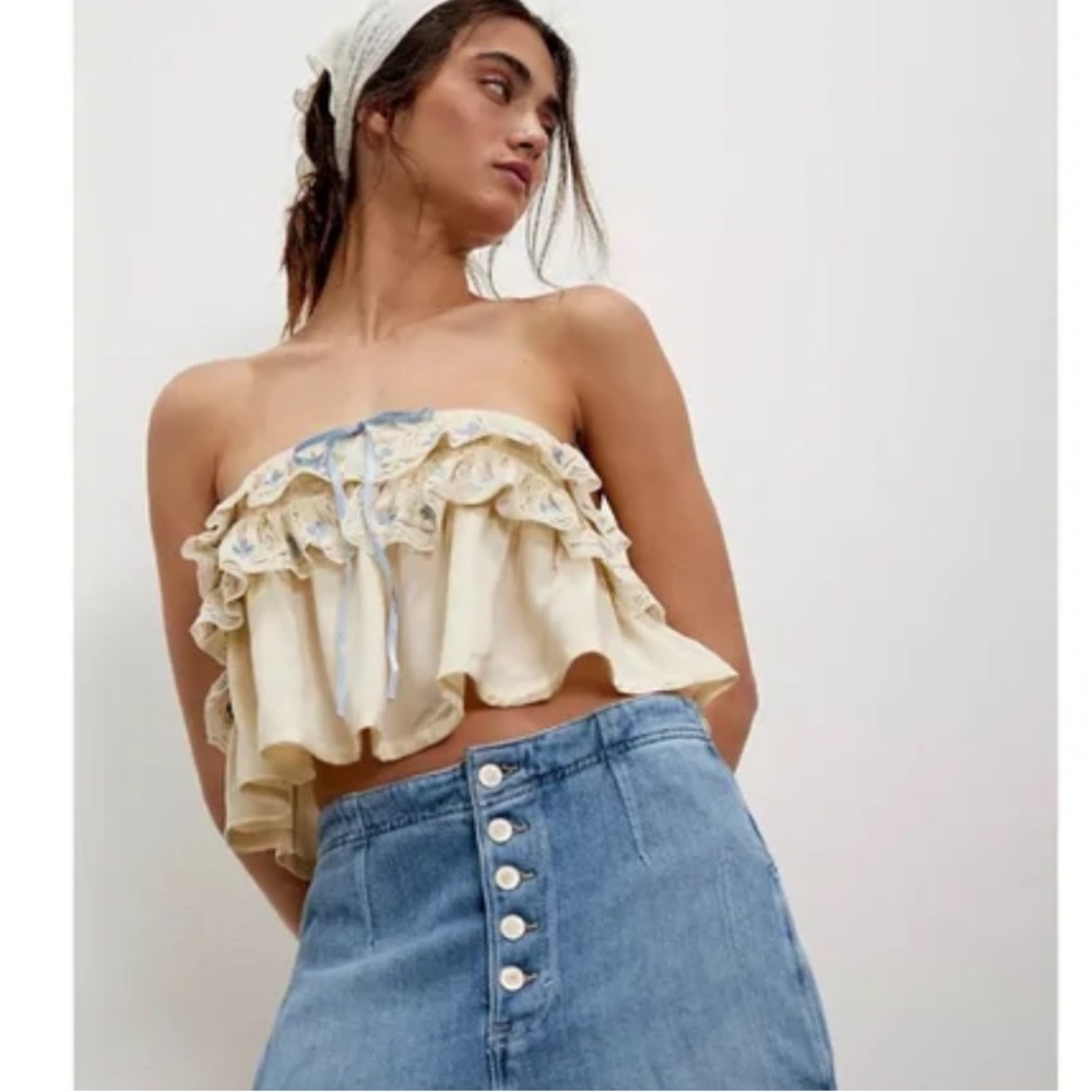 Free People Tailia embroidered Tube Top NWT SIZE M - Picture 3 of 10